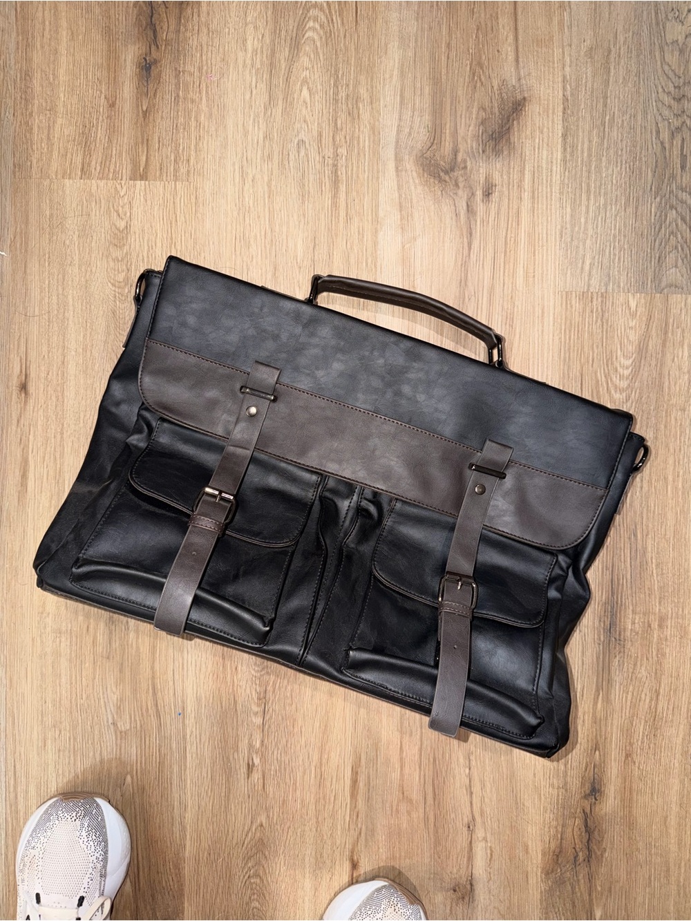 Men's Black Laptop Briefcase with Brown Trim